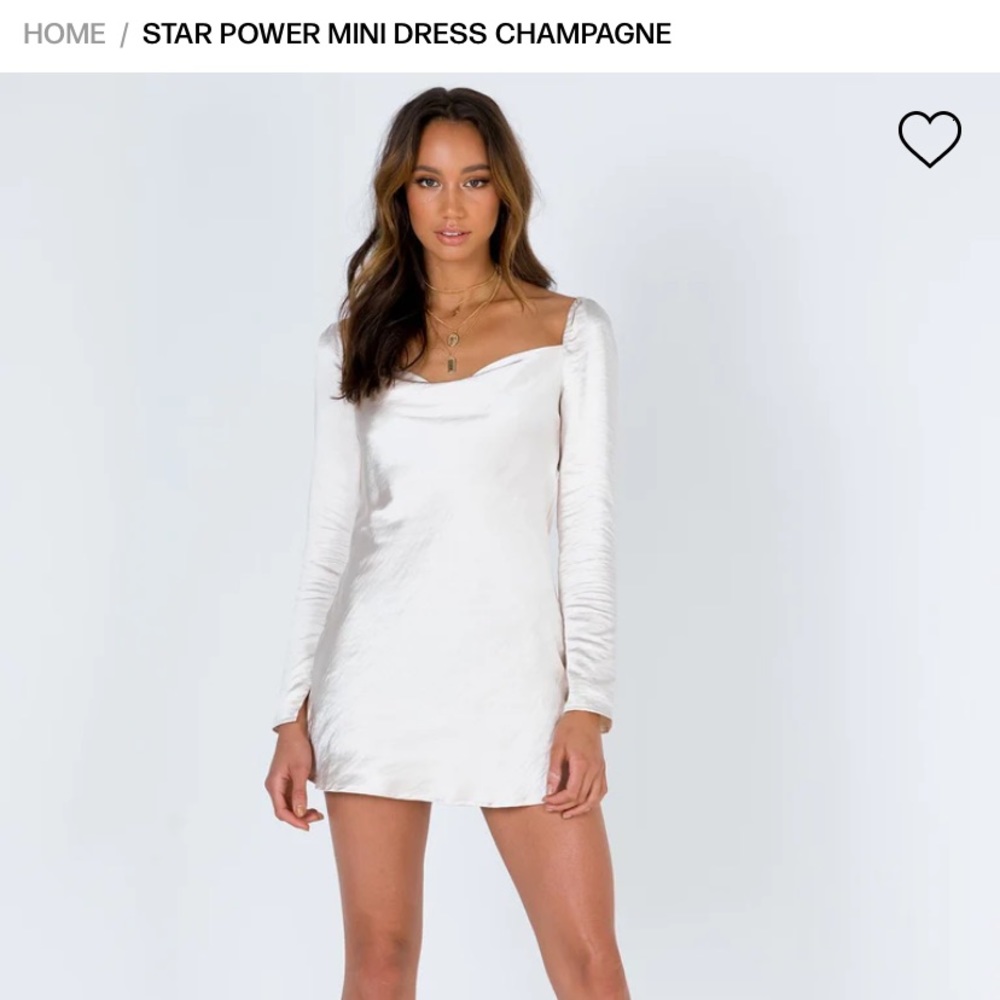 Princess Polly Star Power Mini dress champagne white long sleeve satin